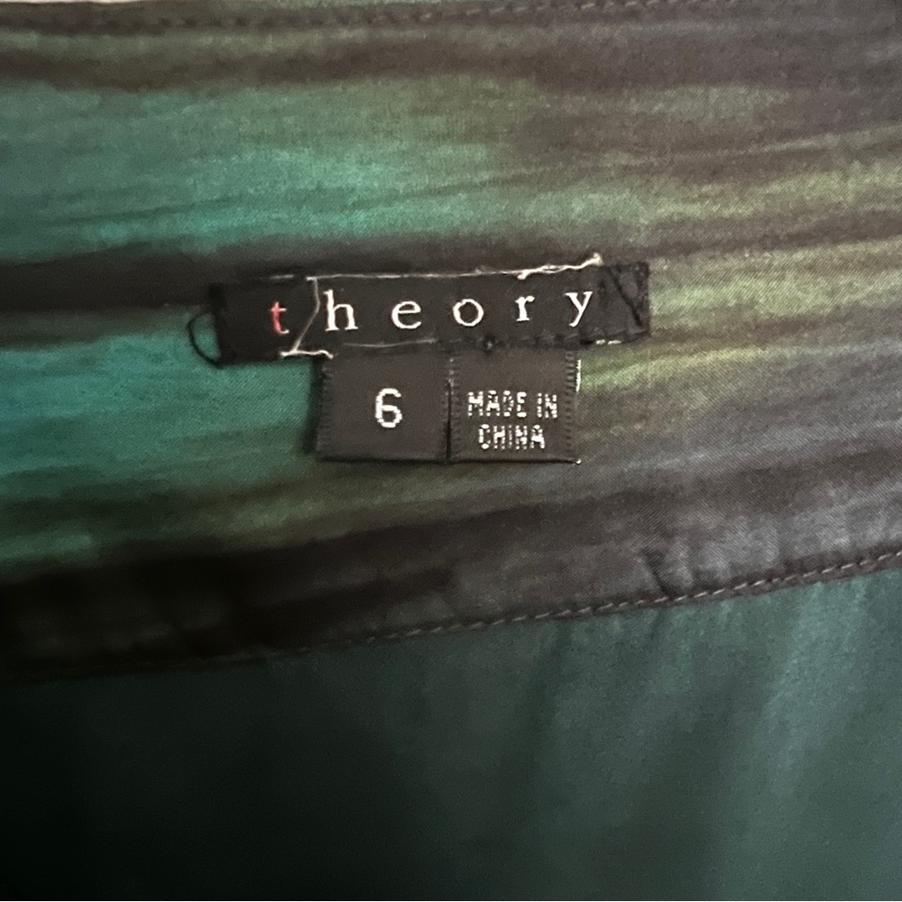 Theory Karley A-Line Skirt BLK/Teal SZ 6 100% Silk Pockets Classic Casual Artsy - Picture 6 of 8